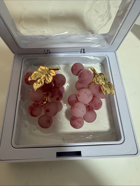 Jewelry - Gold Leaf Pink Grape Cluster Earrings - Women Jewelry